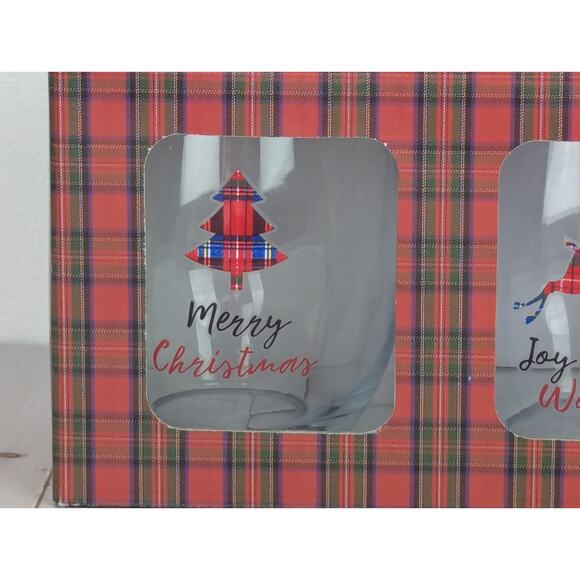 Winterberrie Lane Christmas Stemless Glasses 20 oz Set of 4 Plaid Holiday NIB - Picture 2 of 9